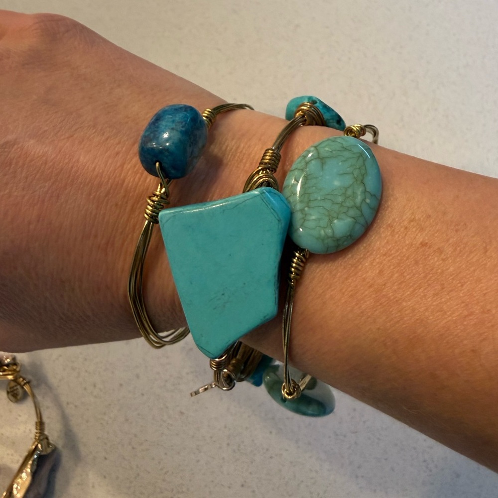 Bourbon and Bowties Turquoise and Gold Wire Wrapped Bracelets